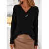 imagePRETTYGARDEN Womens Long Sleeve Shirts 2025 Fall Fashion Clothes Casual Ribbed V Neck Loose Tunic Tops Lightweight SweatersBlack