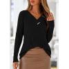 imagePRETTYGARDEN Womens Long Sleeve Shirts 2025 Fall Fashion Clothes Casual Ribbed V Neck Loose Tunic Tops Lightweight SweatersBlack