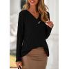 imagePRETTYGARDEN Womens Long Sleeve Shirts 2025 Fall Fashion Clothes Casual Ribbed V Neck Loose Tunic Tops Lightweight SweatersBlack