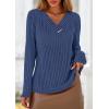 imagePRETTYGARDEN Womens Long Sleeve Shirts 2025 Fall Fashion Clothes Casual Ribbed V Neck Loose Tunic Tops Lightweight SweatersDark Blue