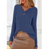 imagePRETTYGARDEN Womens Long Sleeve Shirts 2025 Fall Fashion Clothes Casual Ribbed V Neck Loose Tunic Tops Lightweight SweatersDark Blue
