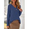 imagePRETTYGARDEN Womens Long Sleeve Shirts 2025 Fall Fashion Clothes Casual Ribbed V Neck Loose Tunic Tops Lightweight SweatersDark Blue