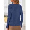 imagePRETTYGARDEN Womens Long Sleeve Shirts 2025 Fall Fashion Clothes Casual Ribbed V Neck Loose Tunic Tops Lightweight SweatersDark Blue
