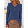imagePRETTYGARDEN Womens Long Sleeve Shirts 2025 Fall Fashion Clothes Casual Ribbed V Neck Loose Tunic Tops Lightweight SweatersDark Blue