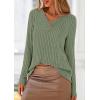 imagePRETTYGARDEN Womens Long Sleeve Shirts 2025 Fall Fashion Clothes Casual Ribbed V Neck Loose Tunic Tops Lightweight SweatersGreen
