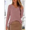 imagePRETTYGARDEN Womens Long Sleeve Shirts 2025 Fall Fashion Clothes Casual Ribbed V Neck Loose Tunic Tops Lightweight SweatersPink