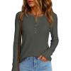 imagePRETTYGARDEN Womens Long Sleeve Waffle Knit Shirts 2025 Fall Casual Button Up Henley V Neck Tunic Tops Loose Fit Basic TeesArmy Green