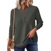 imagePRETTYGARDEN Womens Long Sleeve Waffle Knit Shirts 2025 Fall Casual Button Up Henley V Neck Tunic Tops Loose Fit Basic TeesArmy Green