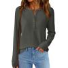 imagePRETTYGARDEN Womens Long Sleeve Waffle Knit Shirts 2025 Fall Casual Button Up Henley V Neck Tunic Tops Loose Fit Basic TeesArmy Green