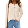 imagePRETTYGARDEN Womens Long Sleeve Waffle Knit Shirts 2025 Fall Casual Button Up Henley V Neck Tunic Tops Loose Fit Basic TeesBeige