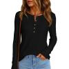imagePRETTYGARDEN Womens Long Sleeve Waffle Knit Shirts 2025 Fall Casual Button Up Henley V Neck Tunic Tops Loose Fit Basic TeesBlack