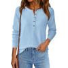 imagePRETTYGARDEN Womens Long Sleeve Waffle Knit Shirts 2025 Fall Casual Button Up Henley V Neck Tunic Tops Loose Fit Basic TeesLight Blue
