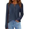 imagePRETTYGARDEN Womens Long Sleeve Waffle Knit Shirts 2025 Fall Casual Button Up Henley V Neck Tunic Tops Loose Fit Basic TeesNavy Blue