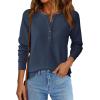 imagePRETTYGARDEN Womens Long Sleeve Waffle Knit Shirts 2025 Fall Casual Button Up Henley V Neck Tunic Tops Loose Fit Basic TeesNavy Blue