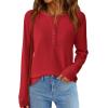 imagePRETTYGARDEN Womens Long Sleeve Waffle Knit Shirts 2025 Fall Casual Button Up Henley V Neck Tunic Tops Loose Fit Basic TeesRed