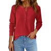 imagePRETTYGARDEN Womens Long Sleeve Waffle Knit Shirts 2025 Fall Casual Button Up Henley V Neck Tunic Tops Loose Fit Basic TeesRed