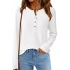 imagePRETTYGARDEN Womens Long Sleeve Waffle Knit Shirts 2025 Fall Casual Button Up Henley V Neck Tunic Tops Loose Fit Basic TeesWhite