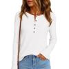 imagePRETTYGARDEN Womens Long Sleeve Waffle Knit Shirts 2025 Fall Casual Button Up Henley V Neck Tunic Tops Loose Fit Basic TeesWhite