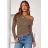 imagePRETTYGARDEN Womens Off Shoulder Long Sleeve Shirts 2025 Fall Ruched Fitted Asymmetrical Going Out Tops Trendy Y2K ClothesKhaki