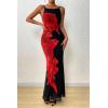 imagePRETTYGARDEN Womens Summer Dresses 2025 Elegant Spaghetti Straps Evening Gown Floral Print Bodycon Maxi Mesh SundressBlack and Red Floral