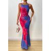 imagePRETTYGARDEN Womens Summer Dresses 2025 Elegant Spaghetti Straps Evening Gown Floral Print Bodycon Maxi Mesh SundressBlue and Red Floral