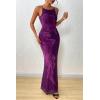 imagePRETTYGARDEN Womens Summer Dresses 2025 Elegant Spaghetti Straps Evening Gown Floral Print Bodycon Maxi Mesh SundressPurple Floral