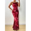 imagePRETTYGARDEN Womens Summer Dresses 2025 Elegant Spaghetti Straps Evening Gown Floral Print Bodycon Maxi Mesh SundressWine Red and Red Floral