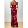 imagePRETTYGARDEN Womens Summer Dresses 2025 Elegant Spaghetti Straps Evening Gown Floral Print Bodycon Maxi Mesh SundressWine Red and Red Floral