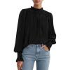 imagePRETTYGARDEN Blouses for Women Dressy Casual Fall Outfits 2025 Frill Neck Long Sleeve Shirts Satin Work Business Casual TopsBlack