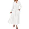 imagePRETTYGARDEN Fall Dresses for Women 2025 Long Sleeve V Neck Belted Ruffle A Line Flowy Boho Maxi Wedding Guest Dress PocketsWhite