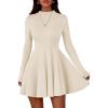 imagePRETTYGARDEN Fall Dresses for Women Elegant Classy 2025 Casual Long Sleeve Swing A Line Ruffle Short Homecoming Party DressBeige