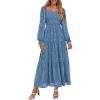 imagePRETTYGARDEN Fall Wedding Guest Dresses for Women 2025 Floral Long Sleeve Smocked Tiered Elegant Long Flowy Boho DressBlue
