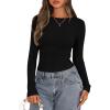 imagePRETTYGARDEN Long Sleeve Shirts for Women 2025 Fall Going Out Tops Casual Ribbed Knit Slim Fitted Basic Tees Y2K ClothesBlack