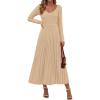 imagePRETTYGARDEN Women Sweater Dress Fall Fashion 2025 Long Sleeve V Neck Ribbed Knit Pleated A Line Elegant Maxi Winter DressesBeige