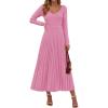 imagePRETTYGARDEN Women Sweater Dress Fall Fashion 2025 Long Sleeve V Neck Ribbed Knit Pleated A Line Elegant Maxi Winter DressesPink