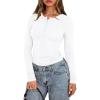 imagePRETTYGARDEN Womens Casual Long Sleeve Tops 2025 Fall Crew Neck Fitted Henley Shirts Basic Tee Blouse Knit Going Out OutfitsWhite