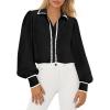 imagePRETTYGARDEN Womens Long Sleeve Button Down Shirts 2025 Trendy V Neck Loose Fit Fall Tops Collared Dressy Casual BlousesBlack