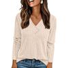 imagePRETTYGARDEN Womens Long Sleeve Shirts 2025 Fall Fashion Clothes Casual Ribbed V Neck Loose Tunic Tops Lightweight SweatersBeige