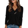 imagePRETTYGARDEN Womens Long Sleeve Shirts 2025 Fall Fashion Clothes Casual Ribbed V Neck Loose Tunic Tops Lightweight SweatersBlack