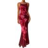 imagePRETTYGARDEN Womens Summer Dresses 2025 Elegant Spaghetti Straps Evening Gown Floral Print Bodycon Maxi Mesh SundressWine Red and Red Floral