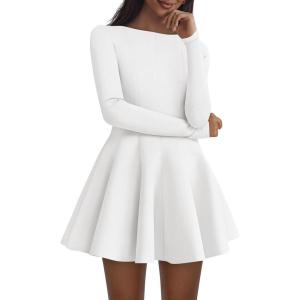 imagePRETTYGARDEN Fall Cocktail Dresses for Women Elegant Classy Wedding Guest 2025 Long Sleeve Homecoming Party A Line Mini DressWhite
