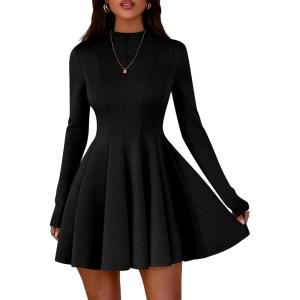 imagePRETTYGARDEN Fall Dresses for Women Elegant Classy 2025 Casual Long Sleeve Swing A Line Ruffle Short Homecoming Party DressBlack