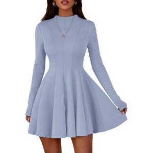 imagePRETTYGARDEN Fall Dresses for Women Elegant Classy 2025 Casual Long Sleeve Swing A Line Ruffle Short Homecoming Party DressLight Blue