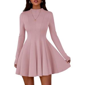 imagePRETTYGARDEN Fall Dresses for Women Elegant Classy 2025 Casual Long Sleeve Swing A Line Ruffle Short Homecoming Party DressPink