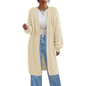 imagePRETTYGARDEN Long Sleeve Open Front Chunky Cardigan Sweaters for Women Cable Knit Long Cardigans Fall Outfits with PocketsApricot