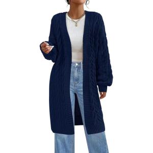 imagePRETTYGARDEN Long Sleeve Open Front Chunky Cardigan Sweaters for Women Cable Knit Long Cardigans Fall Outfits with PocketsBlue
