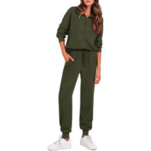 imagePRETTYGARDEN Womens Fall 2 Piece Lounge Sets Zip Up Sweatshirt Jogger Pants Sweat Track Suits Travel Outfit Winter ClothingArmy Green