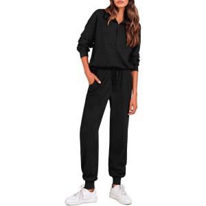 imagePRETTYGARDEN Womens Fall 2 Piece Lounge Sets Zip Up Sweatshirt Jogger Pants Sweat Track Suits Travel Outfit Winter ClothingBlack