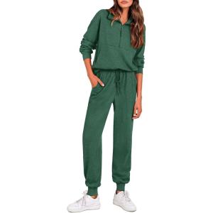 imagePRETTYGARDEN Womens Fall 2 Piece Lounge Sets Zip Up Sweatshirt Jogger Pants Sweat Track Suits Travel Outfit Winter ClothingDark Green