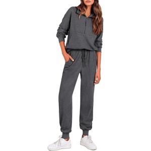 imagePRETTYGARDEN Womens Fall 2 Piece Lounge Sets Zip Up Sweatshirt Jogger Pants Sweat Track Suits Travel Outfit Winter ClothingDark Grey